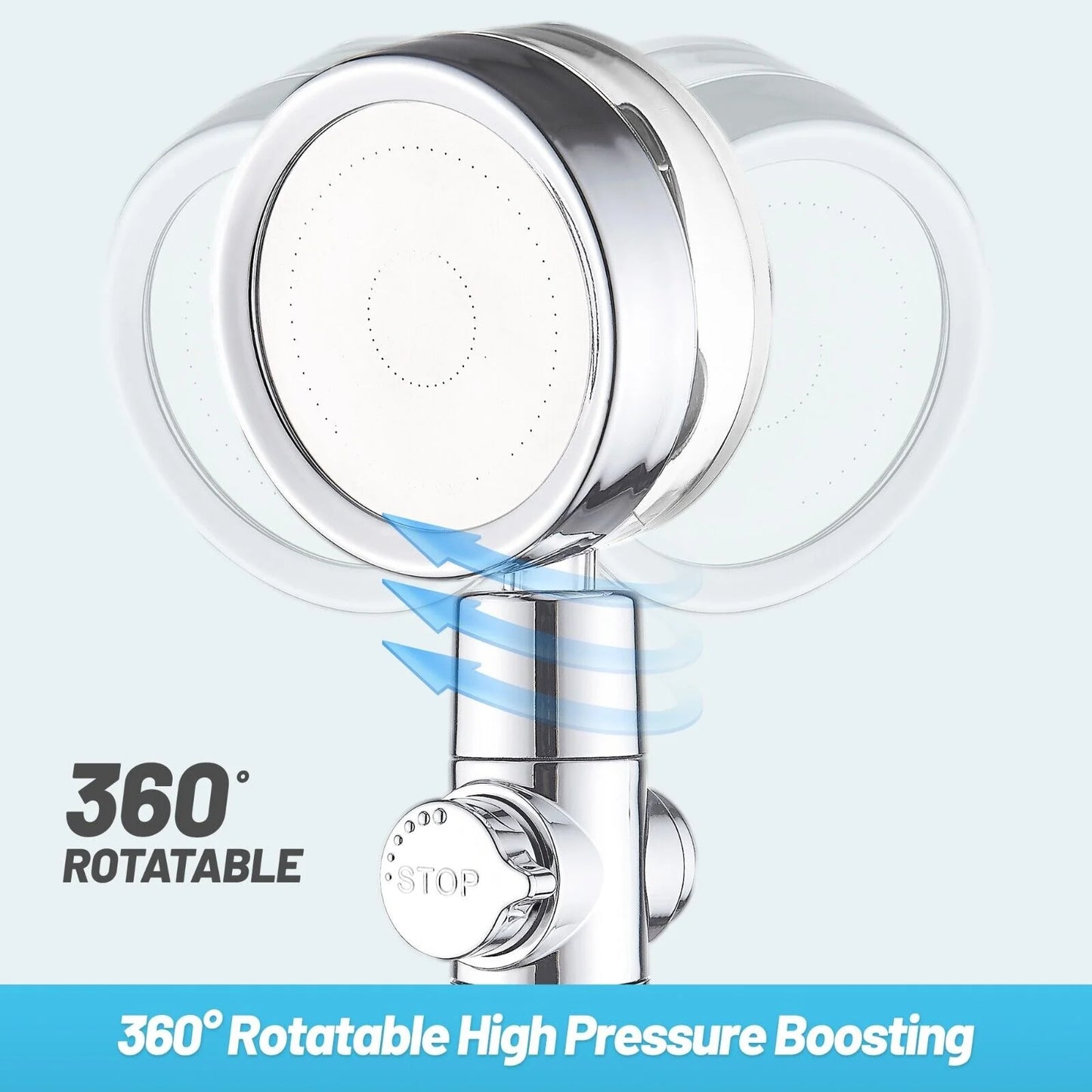 High Pressure Shower Head Adjustable 360° Rotation Turbine Water Saving Shower