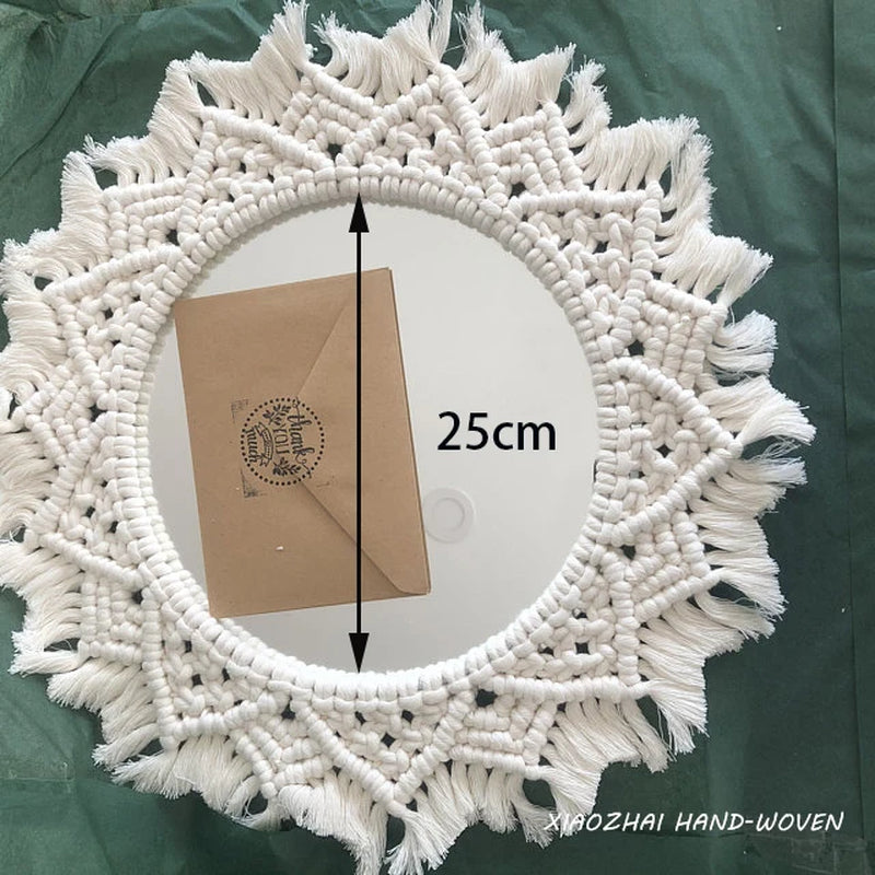 Bohemia Macrame Handmade Makeup Decorative Mirror Wall Tapestry for Bedroom Livingroom Bathroom Home Decor Shower round Mirrors