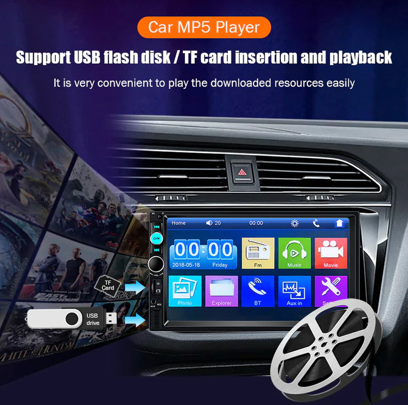 7" Double 2 DIN Car MP5 Player Bluetooth Touch Screen Stereo Radio with Camera