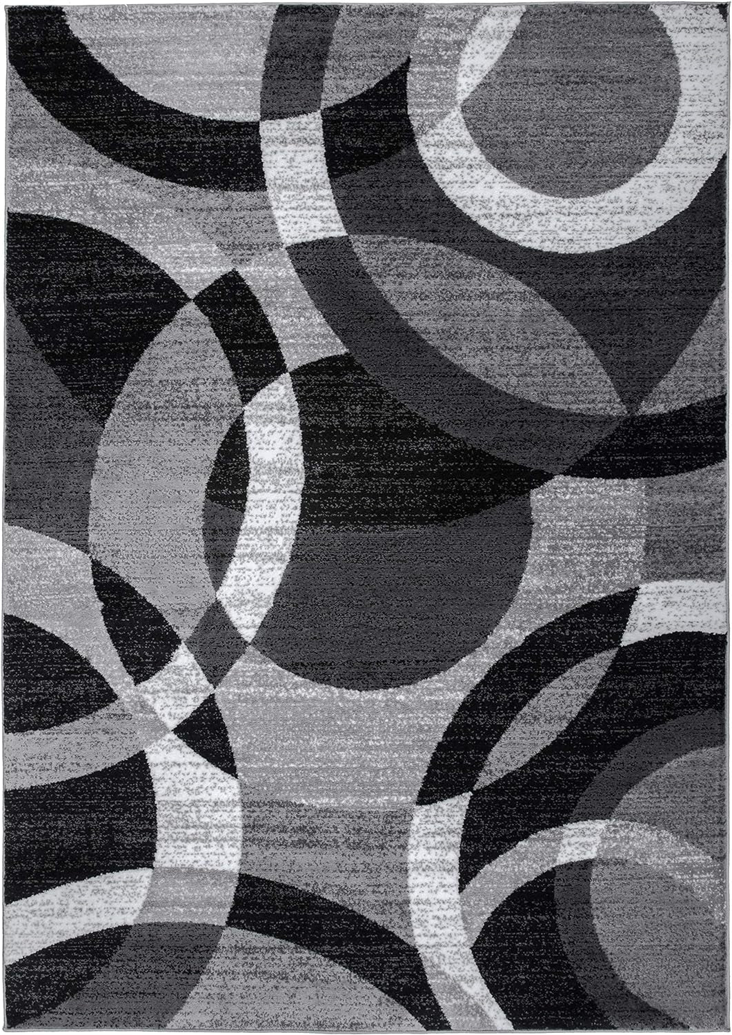 Contemporary Modern Circles Abstract Area Rug 6' 6" X 9' Gray