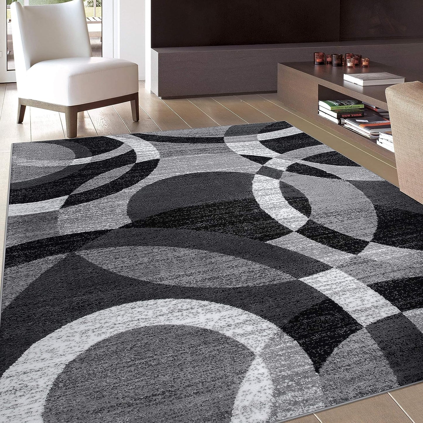 Contemporary Modern Circles Abstract Area Rug 6' 6" X 9' Gray